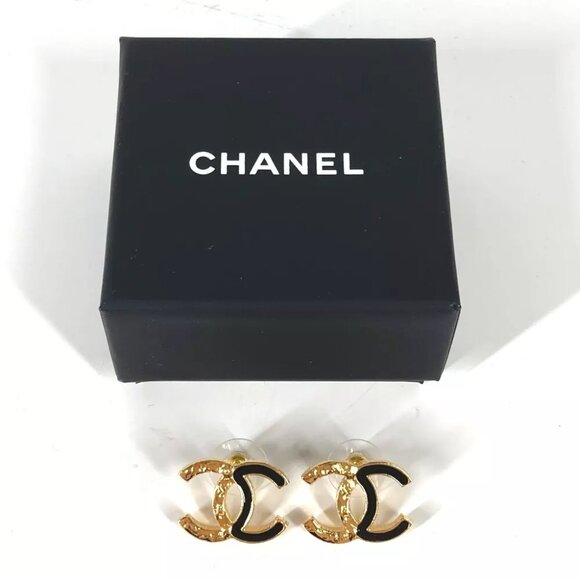CHANEL 24C CC CC Mark Accessories Pierce Metal Gold/Black Unused - Picture 3 of 7